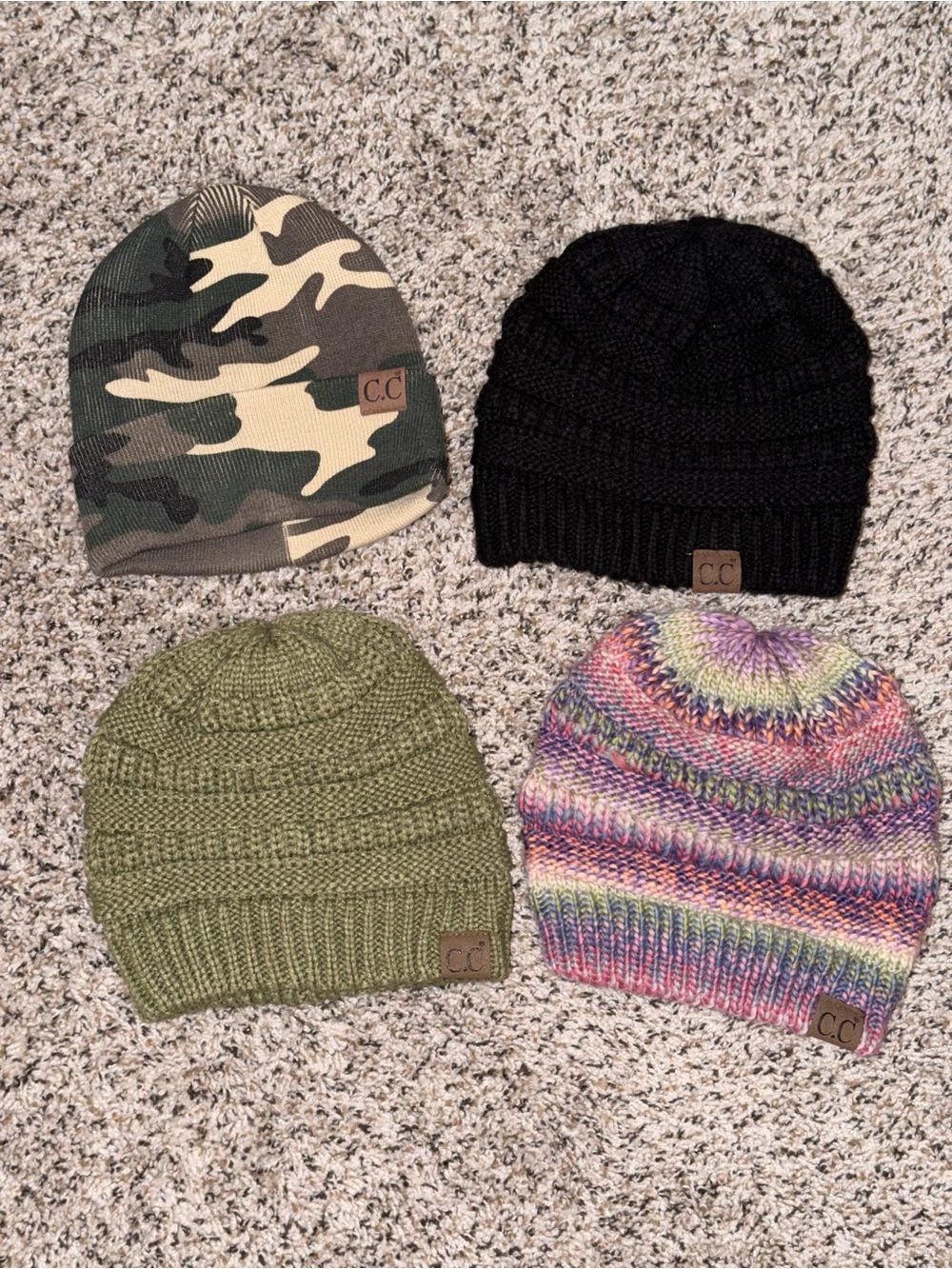 CC Boutique Knit Beanie Pack in Camo, Black, Olive & Multicolor